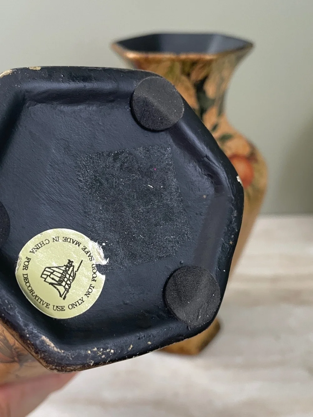 Vintage Nantucket Ceramic Vase Pair | Hand Painted Floral Butterfly